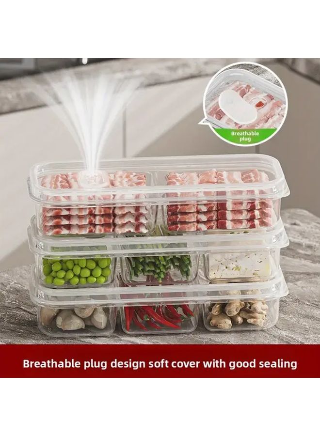 5Pcs Two Part Grid Clear Plastic Food Storage Containers Stackable Fridge Organizer - Image 3